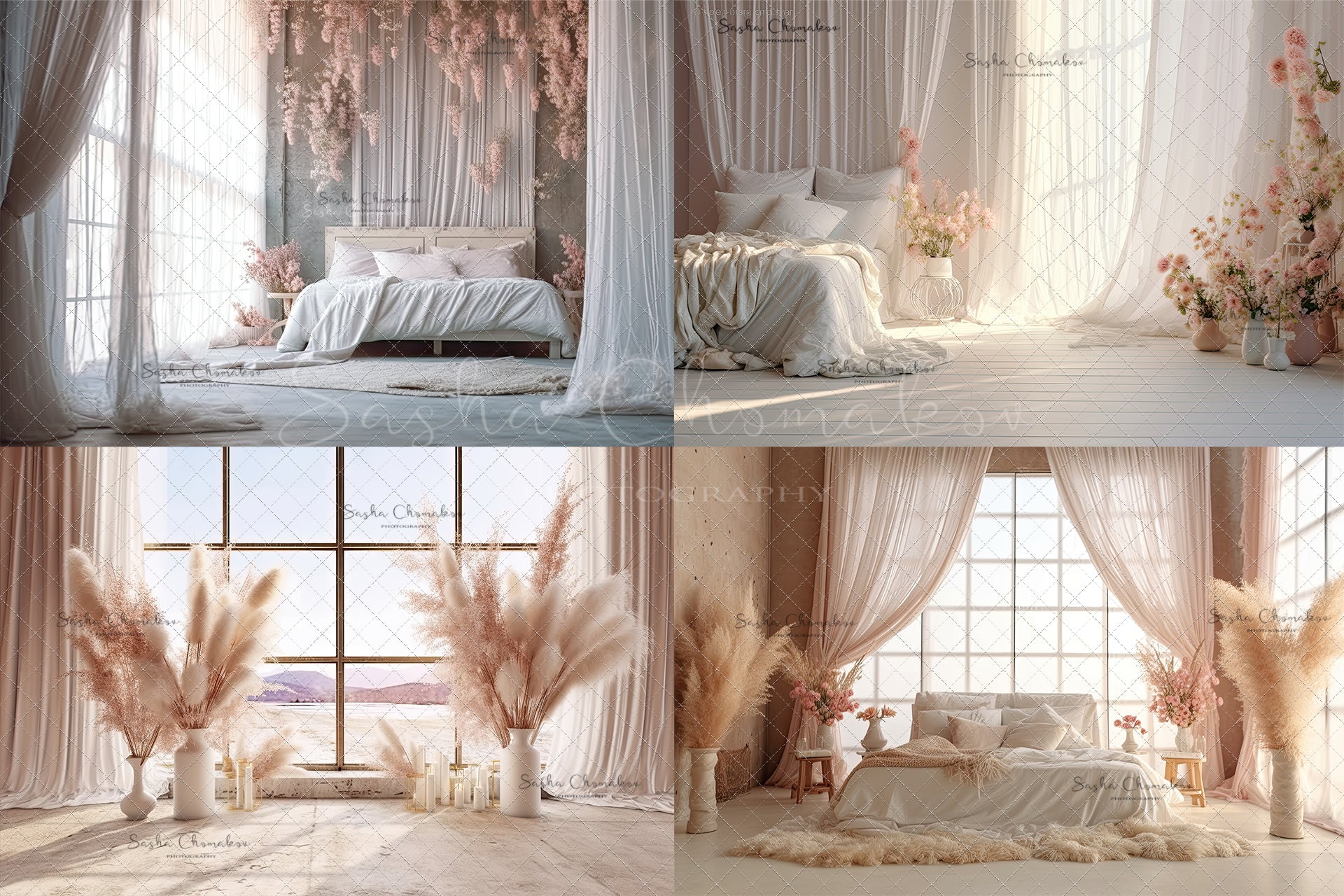 Digital backgrounds blush boho bedrooms 1 Ai generated