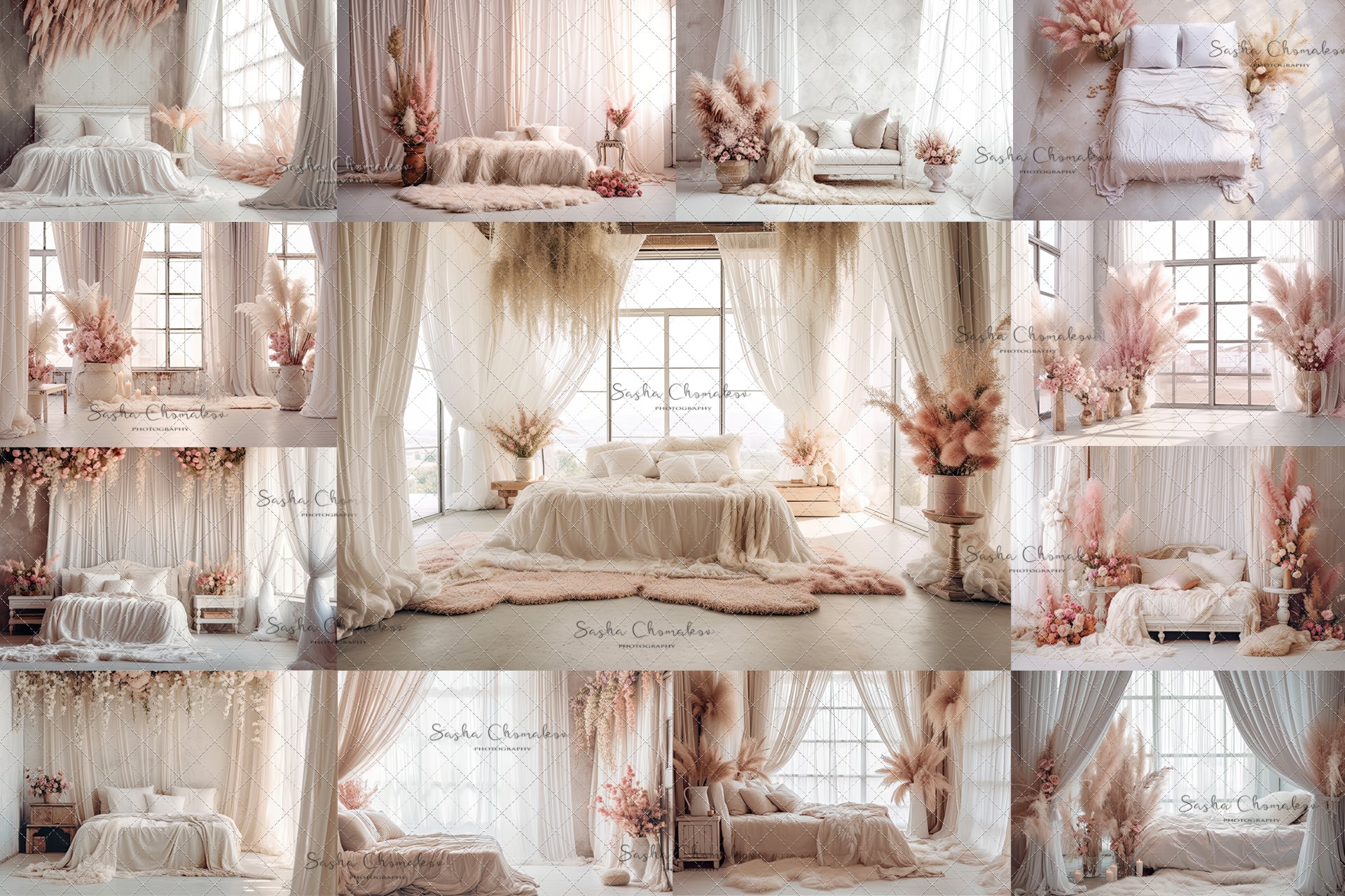 Digital backgrounds blush boho bedrooms 2 Ai generated