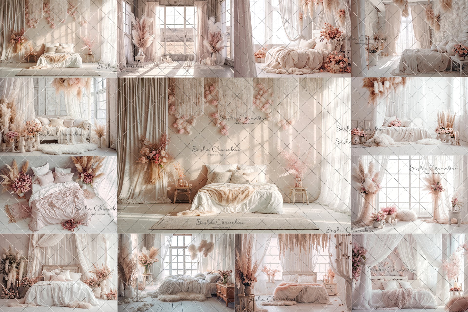 Digital backgrounds blush boho bedrooms 3 Ai generated