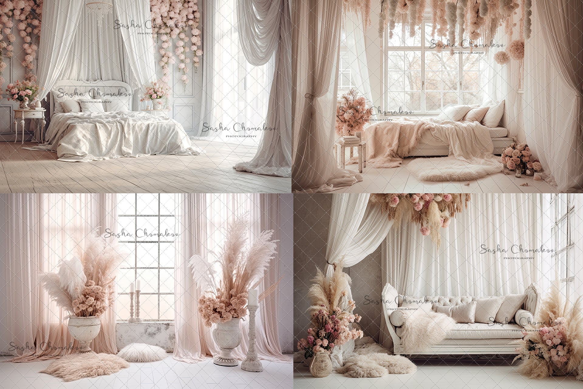 Digital backgrounds blush boho bedrooms 4 Ai generated