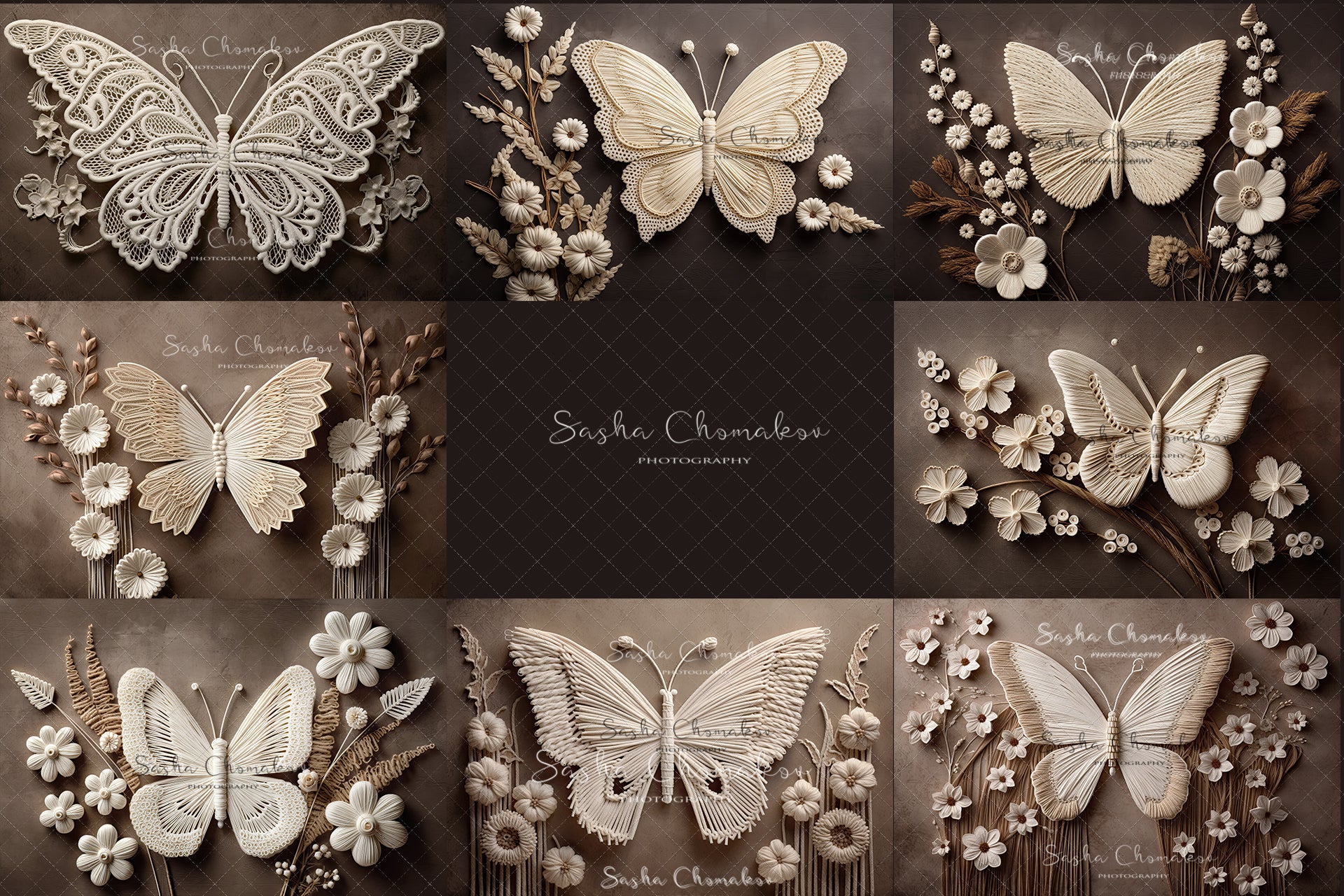 Digital  Backdrops  Ai generated boho butterflies browns