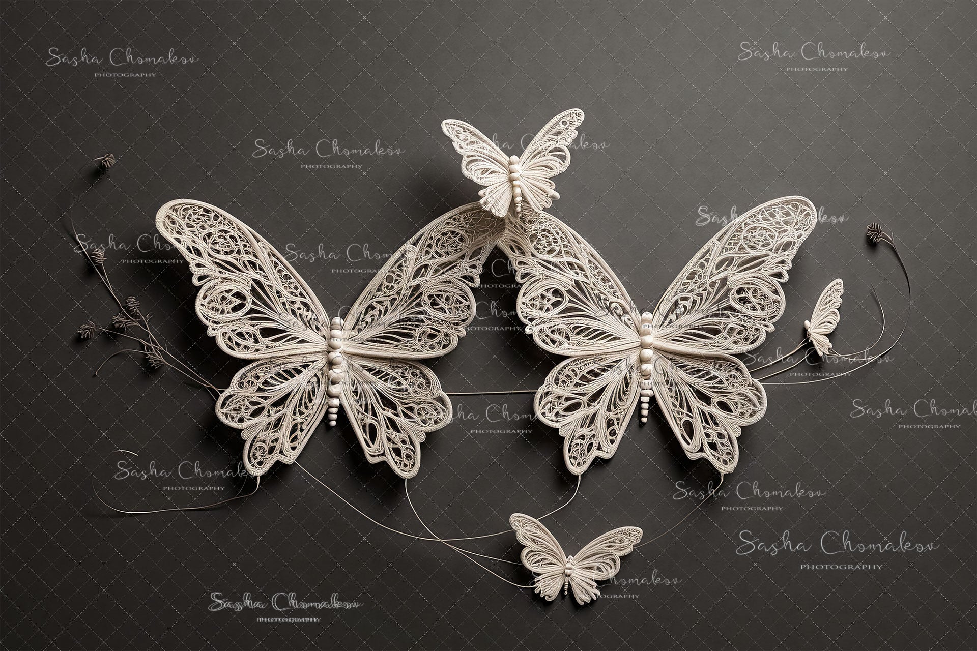 Digital Backdrop  Ai generated boho lace butterflies