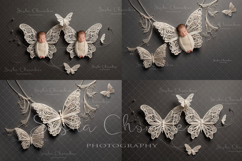 Digital Backdrop  Ai generated boho lace butterflies