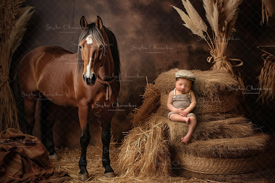 Digital  Backdrop with horse in the barn Ai generated