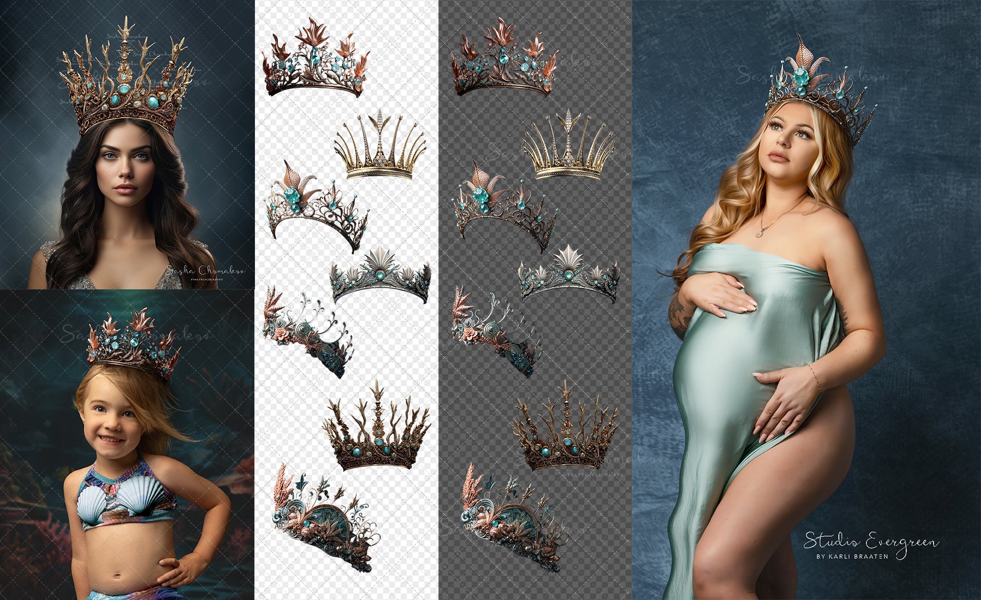 Selected crowns overlays set 4 Ai generated mermaids