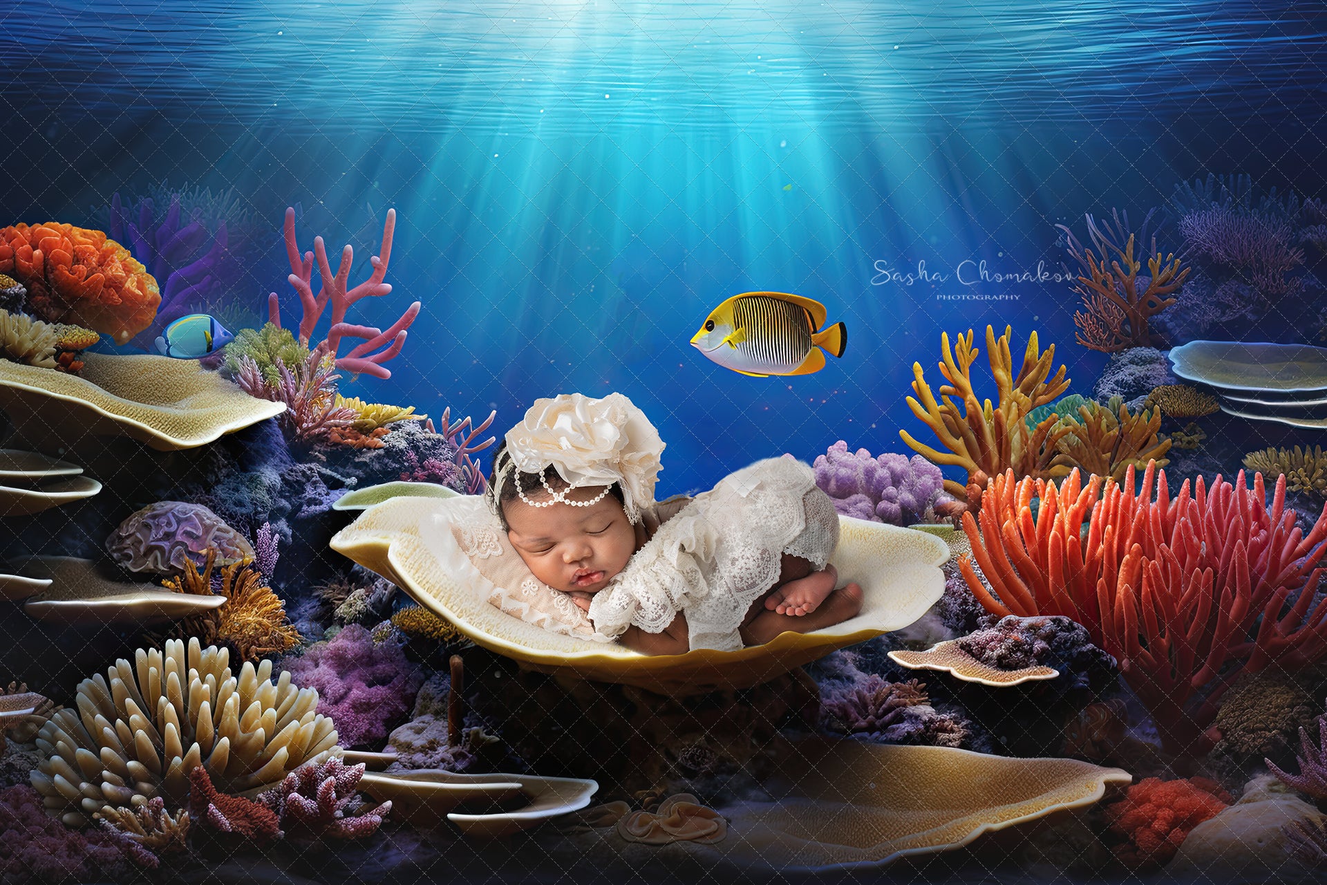 Digital backgrounds Mermaid seafloor illustration Ai generated set 2 newborns
