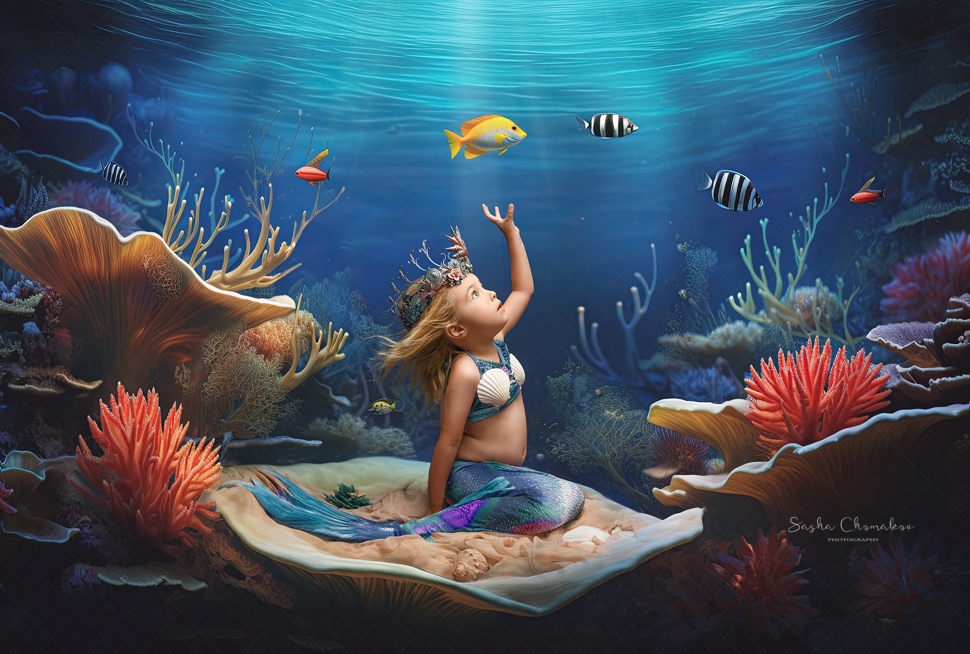 Digital backgrounds Mermaid seafloor illustration Ai generated