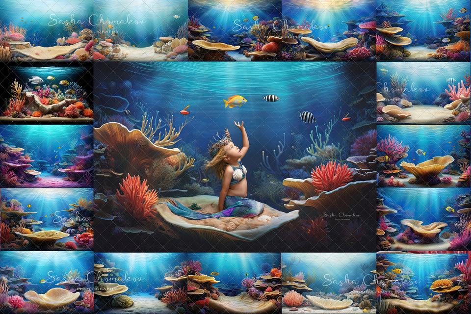 Digital backgrounds Mermaid seafloor illustration Ai generated
