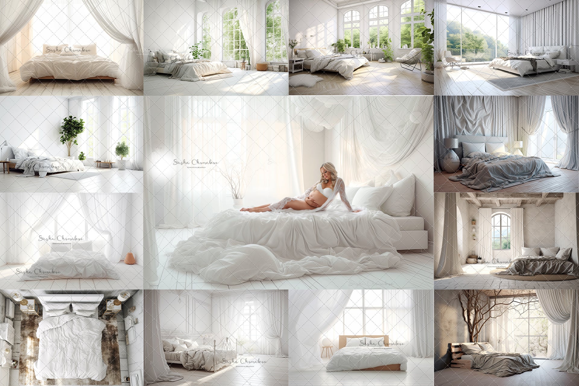 Digital backgrounds white modern white  bedrooms  Ai generated