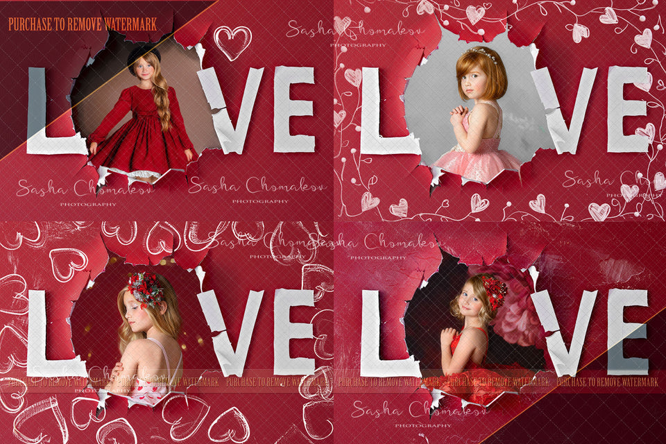 Digital  background  torn red LOVE    Ai generated