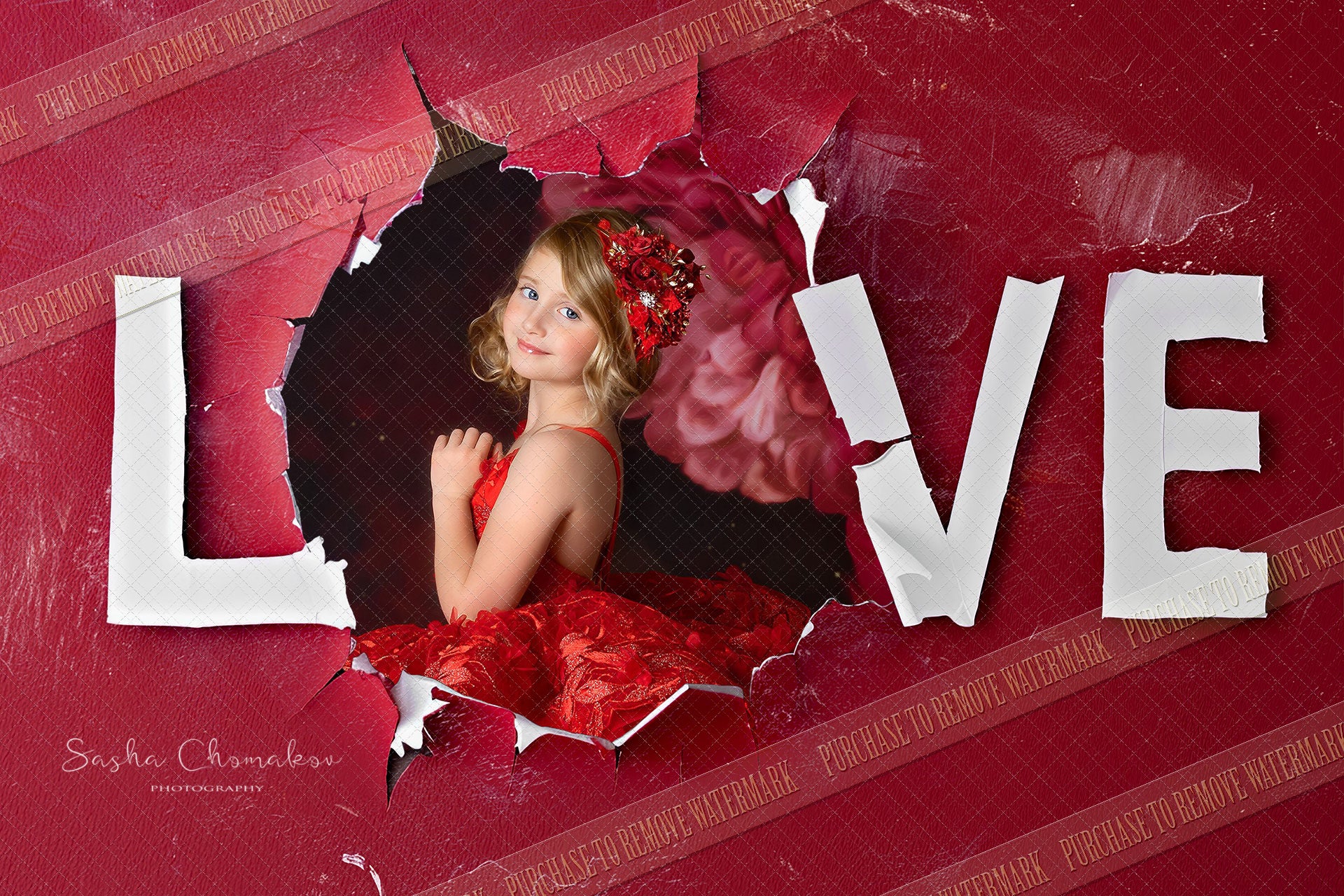 Digital  background  torn red LOVE    Ai generated