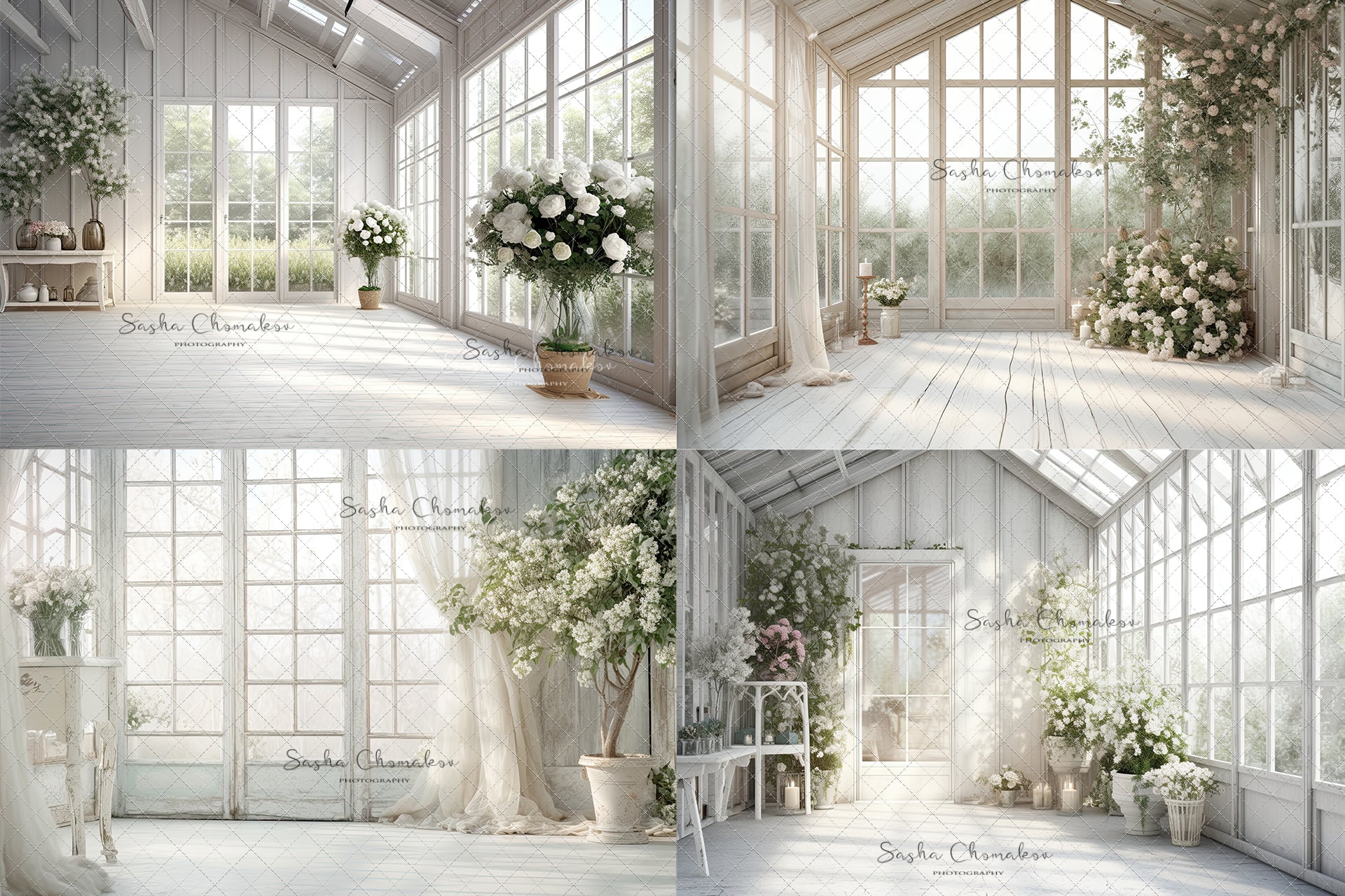 Digital background white vintage greenhouse 2   Ai generated
