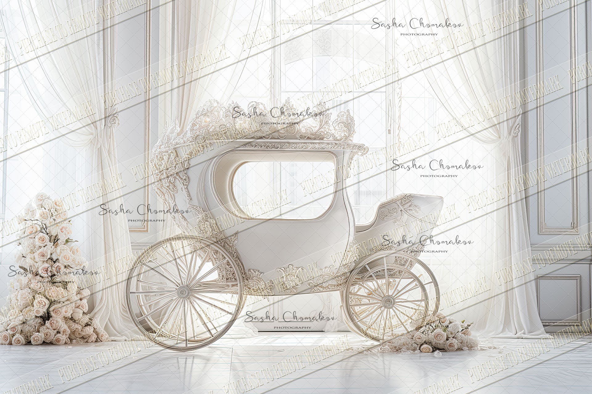 Digital  background  Spring Easter carriage white