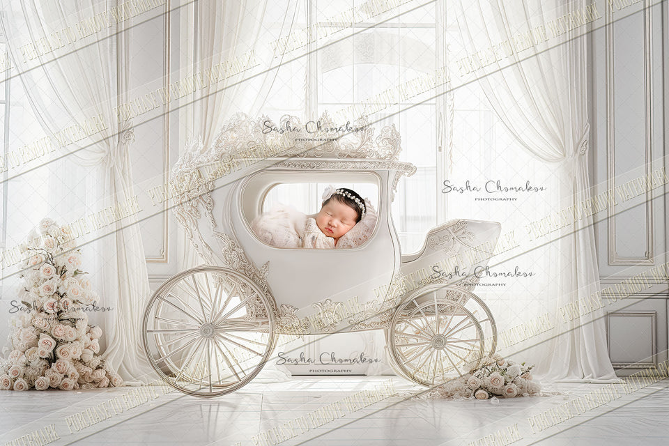 Digital  background  Spring Easter carriage white