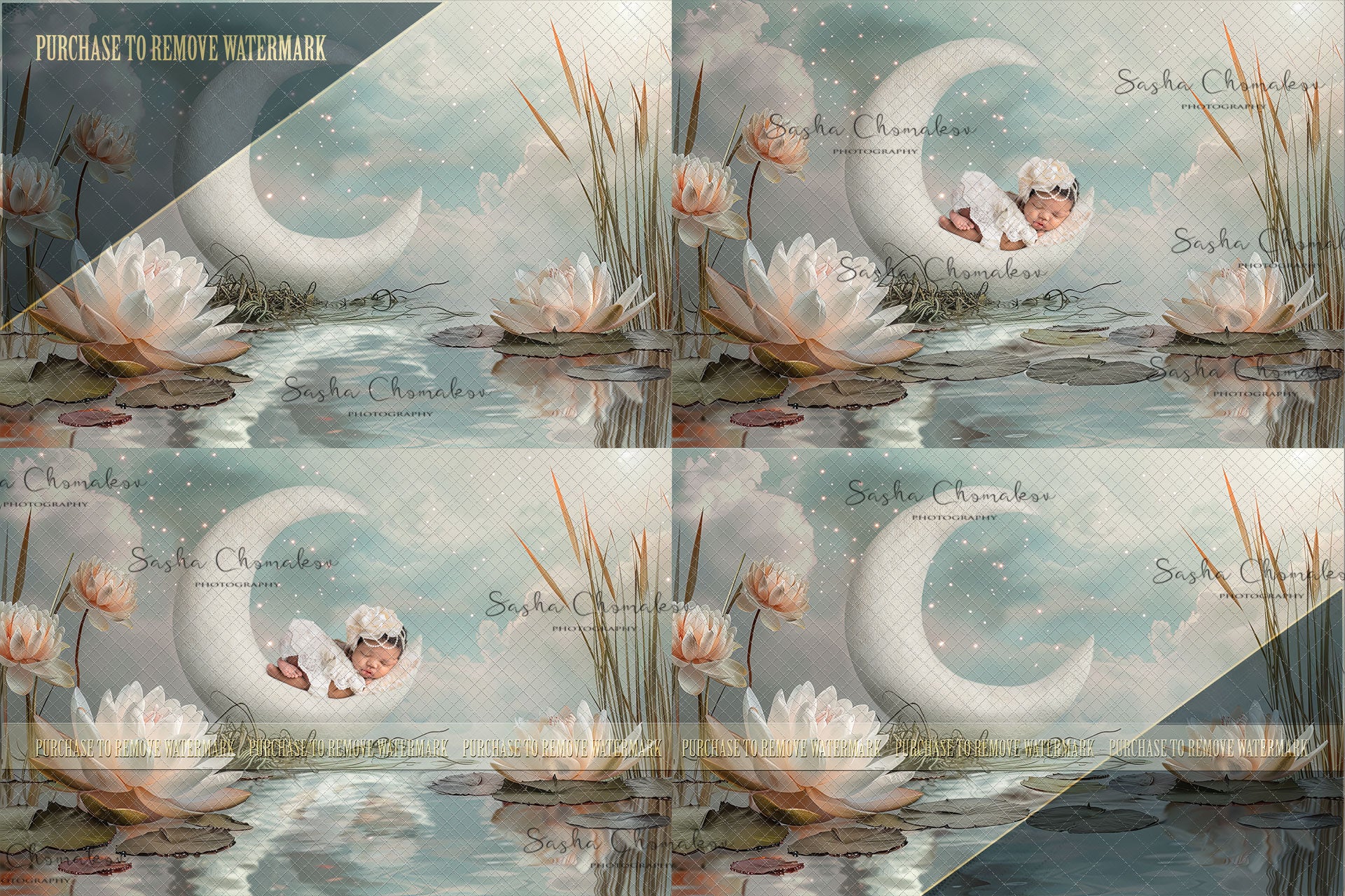 Digital  background  Moon with lilies