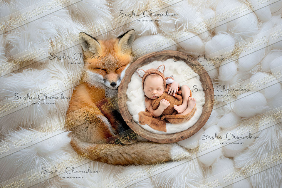 Digital background overhead zoo wild animals on fur background Ai generated fox