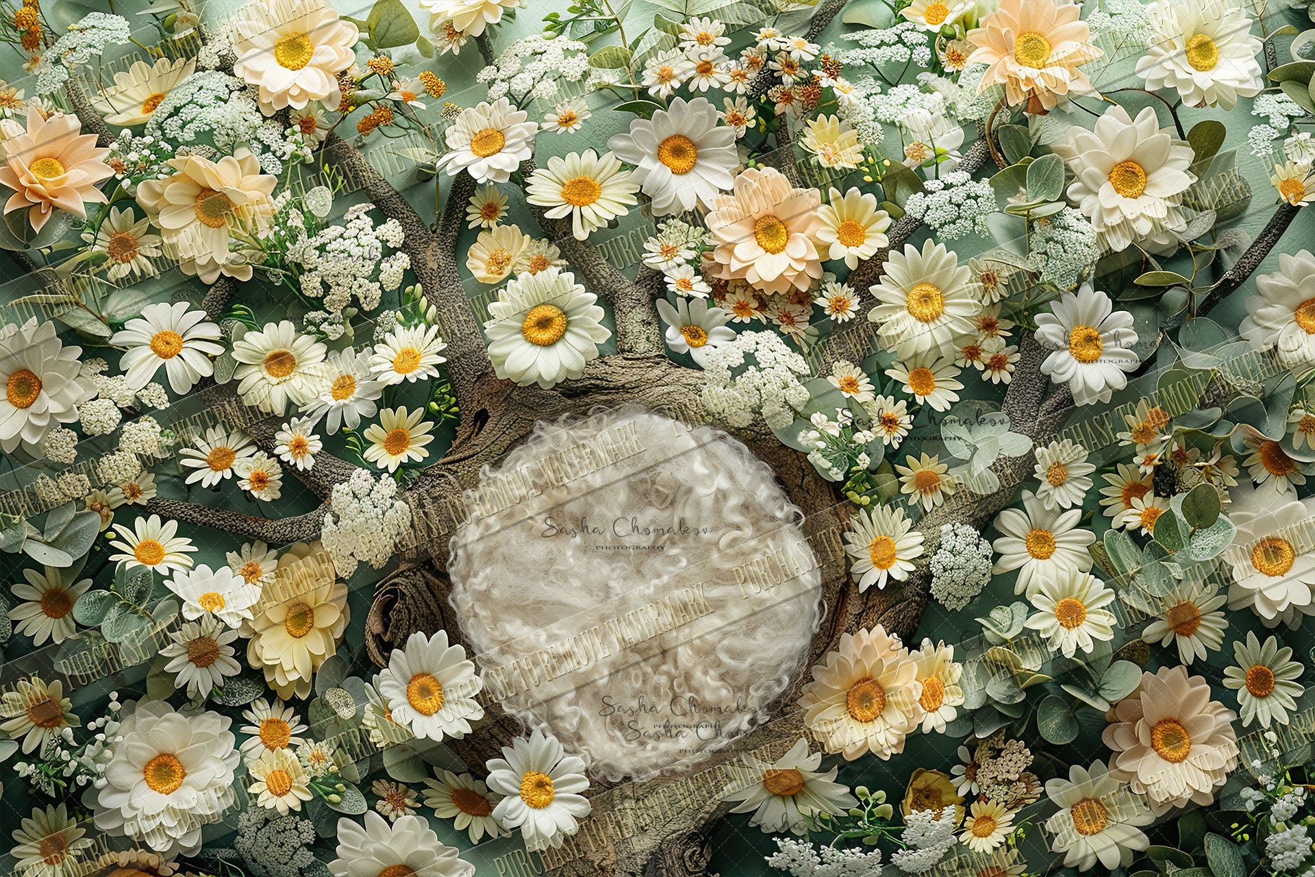 Digital  background  Spring Easter overhead flowers  tree