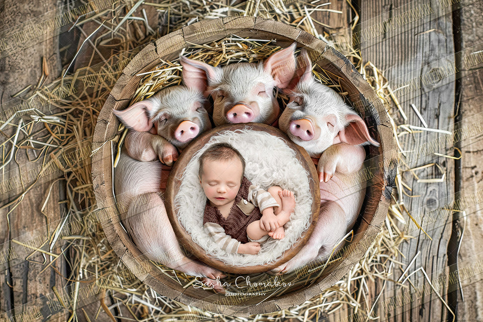 Digital  background  farm animals 3 cute pigs