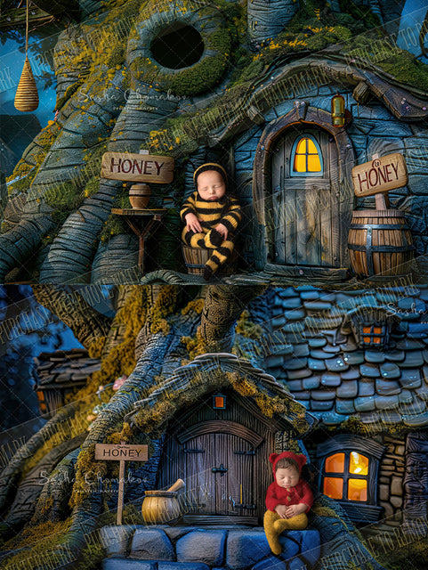 Digital  background  Tree house bear or bee