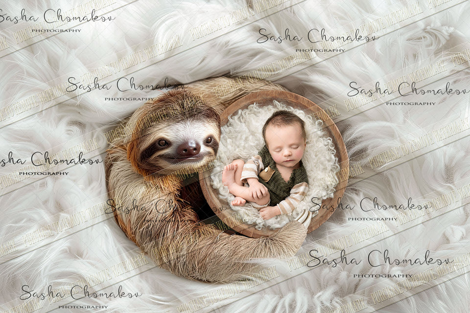 Digital background overhead zoo wild animals on fur background Ai generated sloth