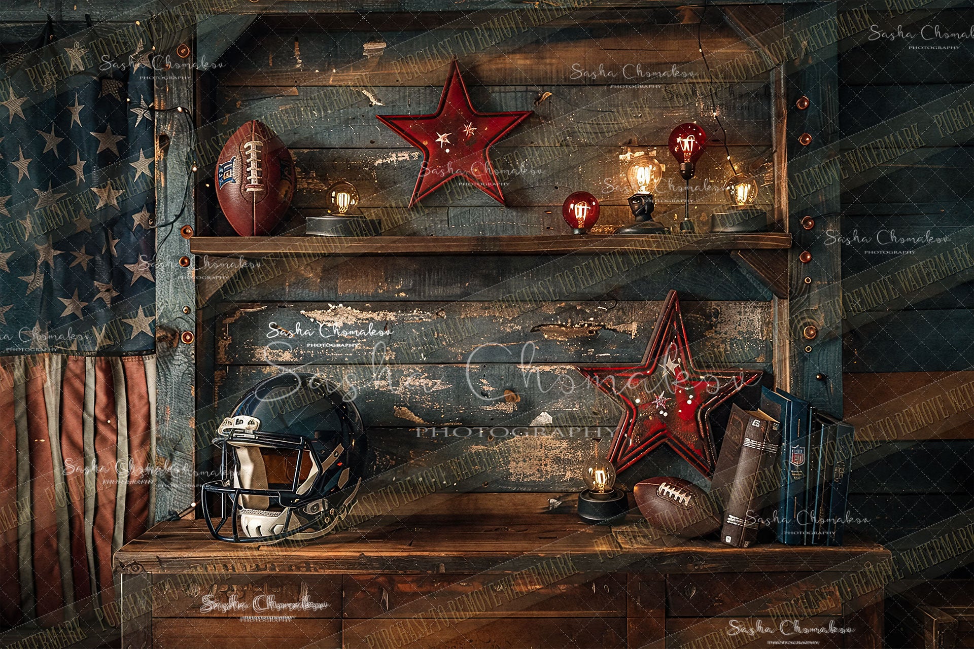 Digital  background  overhead football. shelf