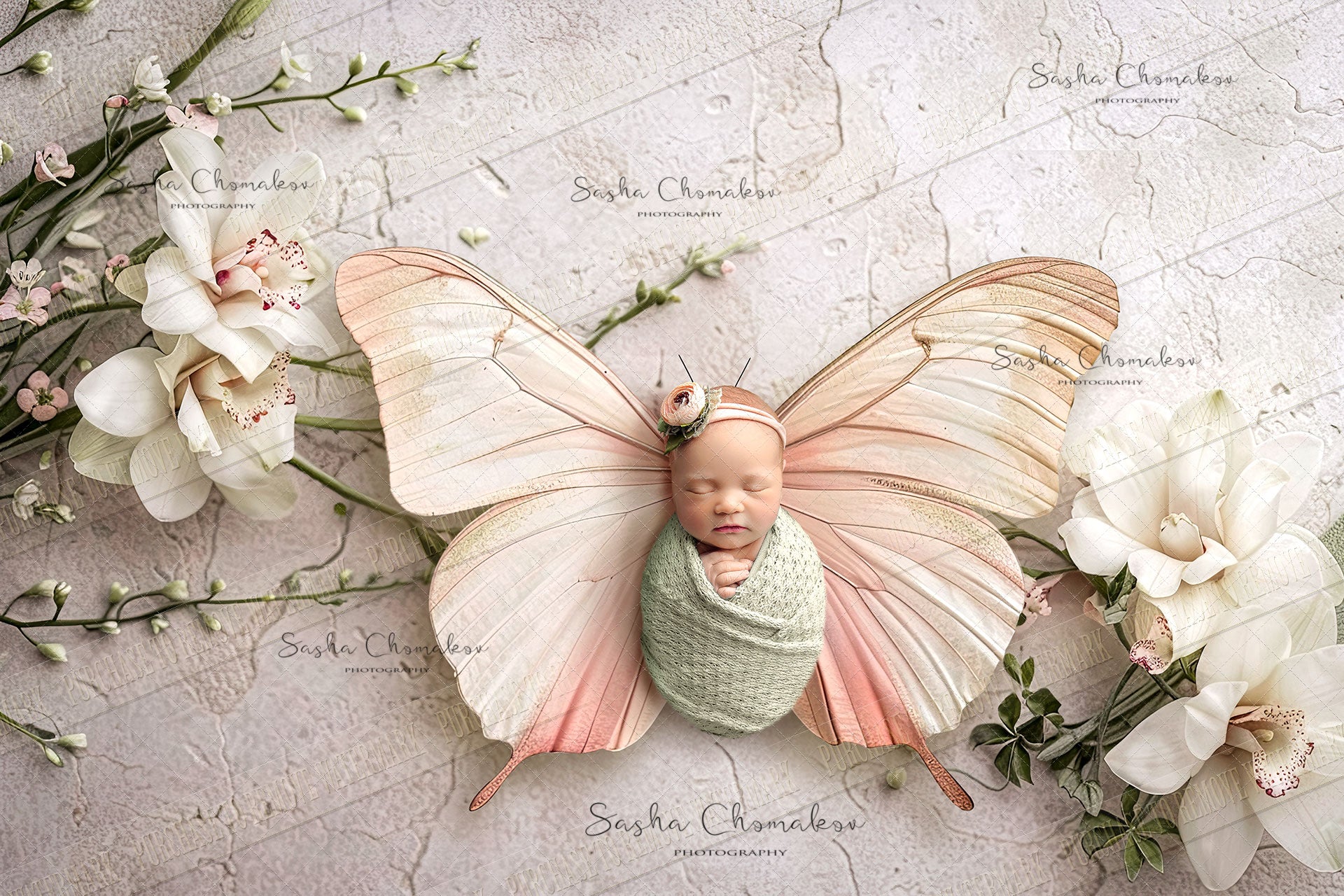Digital  background  pink butterflies porcelain Ai generated