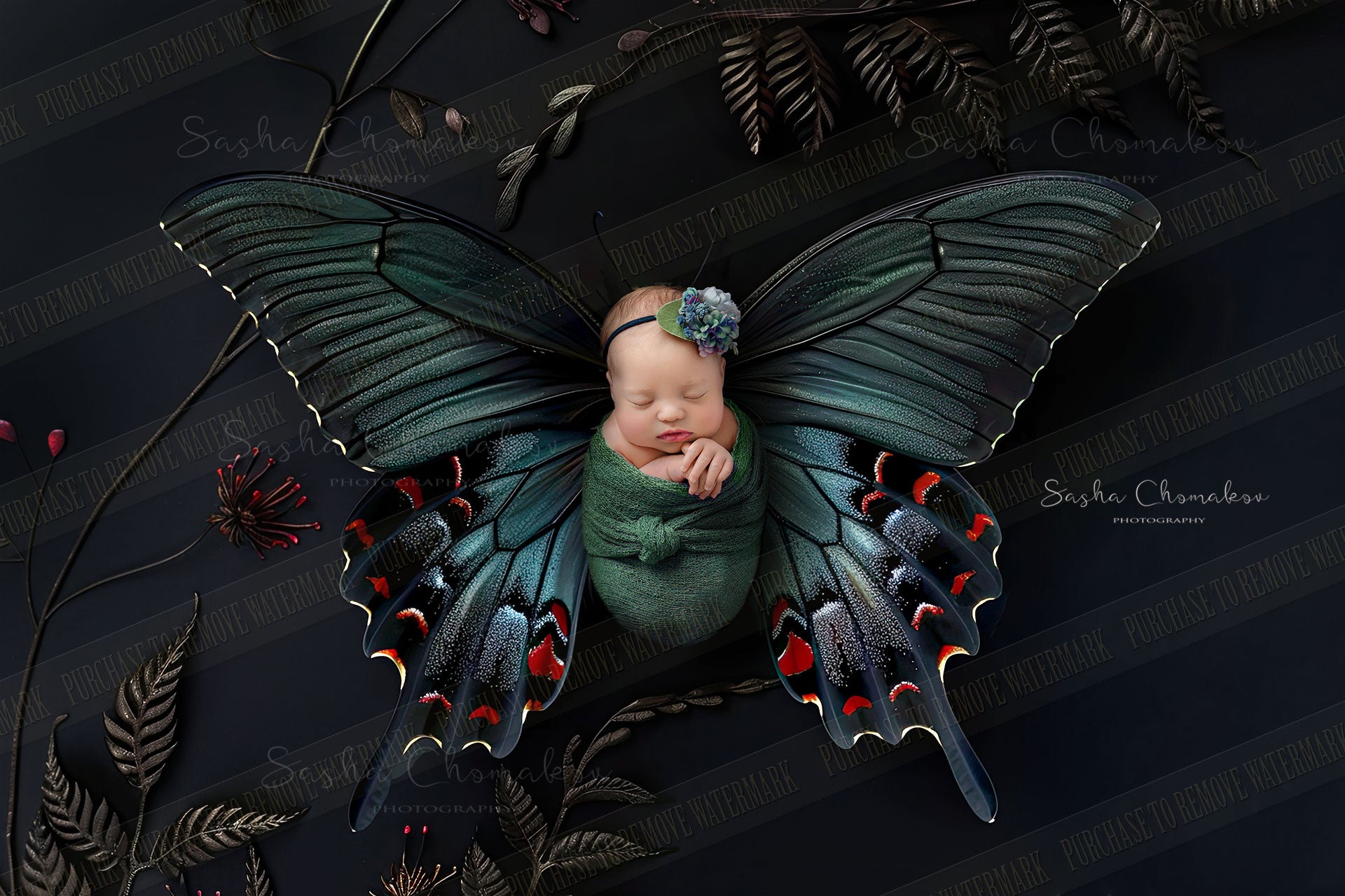 Digital  background  pink butterflies purple blue and green dark  Ai generated