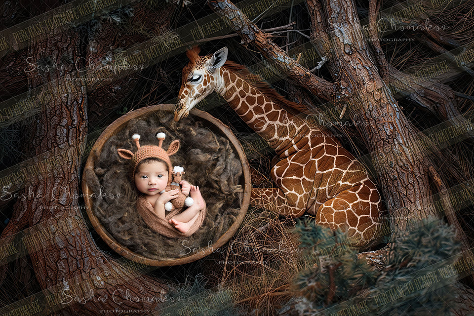 Digital  background overhead zoo wild animals Ai generated giraffe