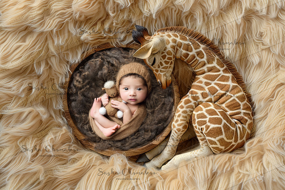 Digital  background overhead zoo wild animals on fur background Ai generated  giraffe