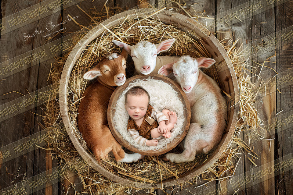 Digital  background  farm animals baby highland goats