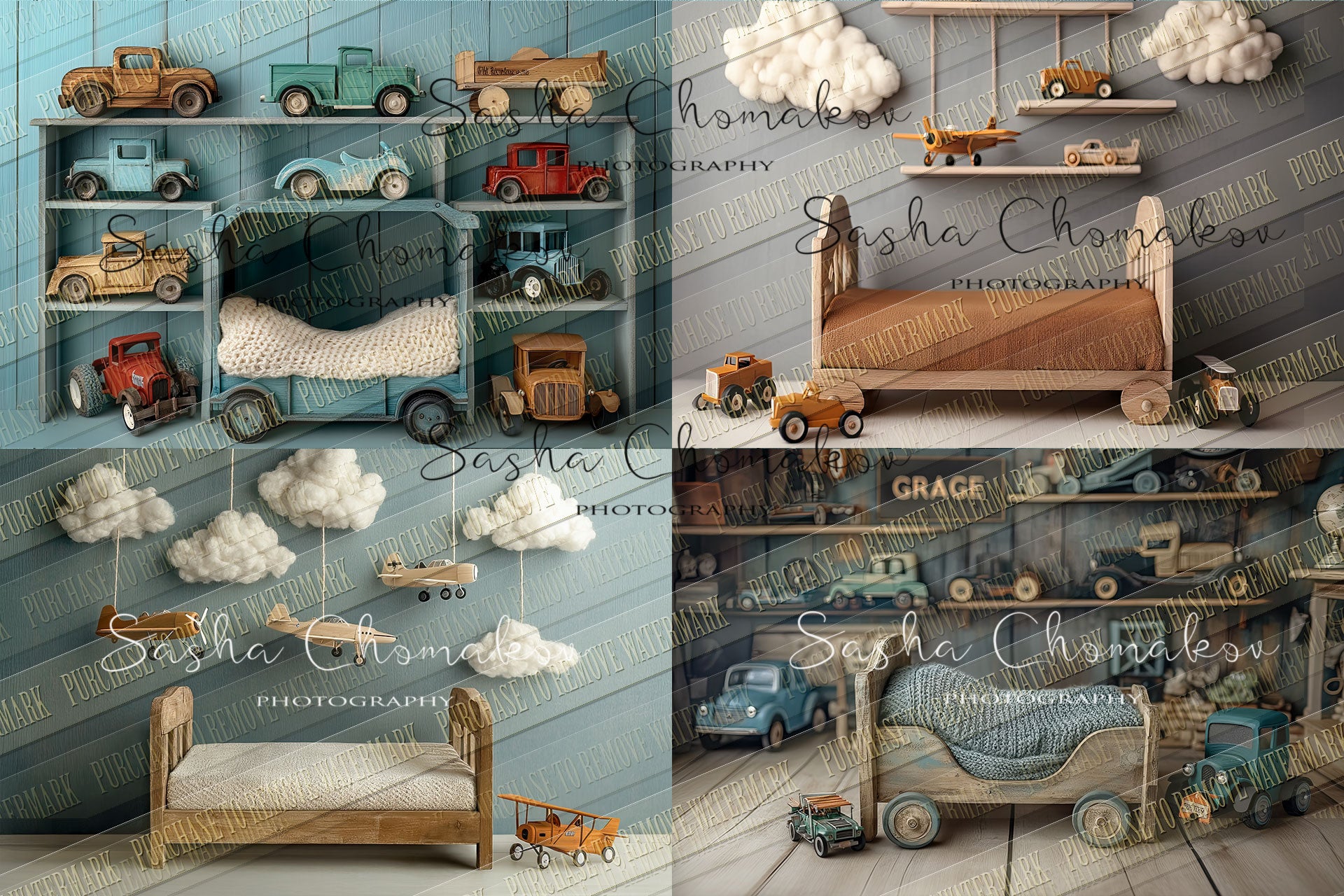 4 Digital backgrounds Ai generated cars planes