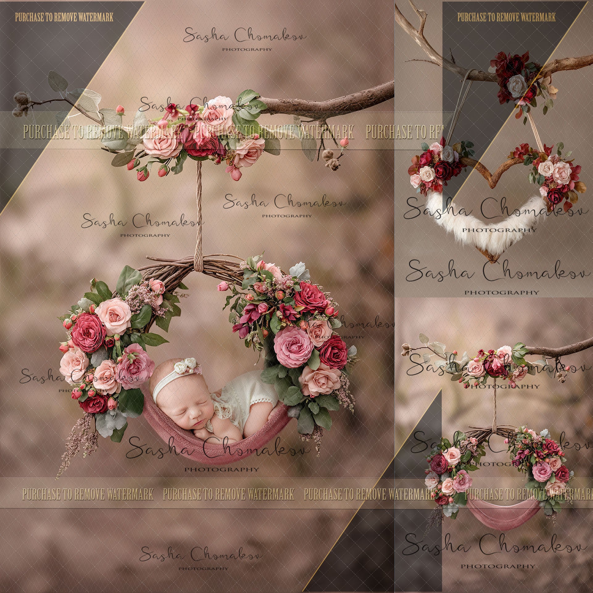 Digital background Ai generated flowers wreaths swing