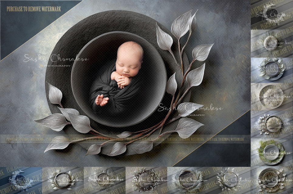12 Digital backgrounds Ai generated  simple bowls gray top view