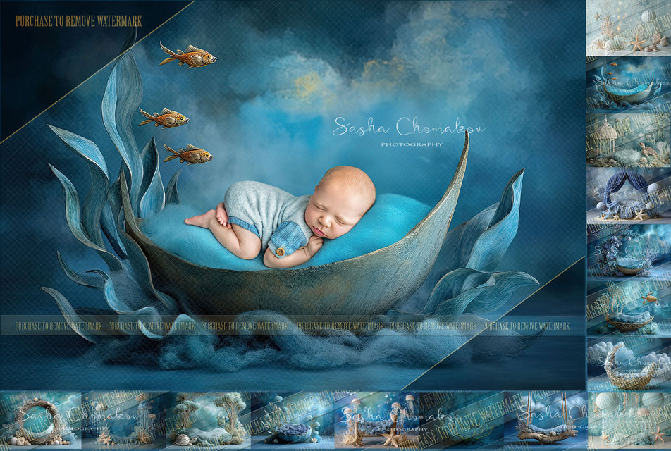 12 Digital backgrounds Ai generated under the sea mermaid