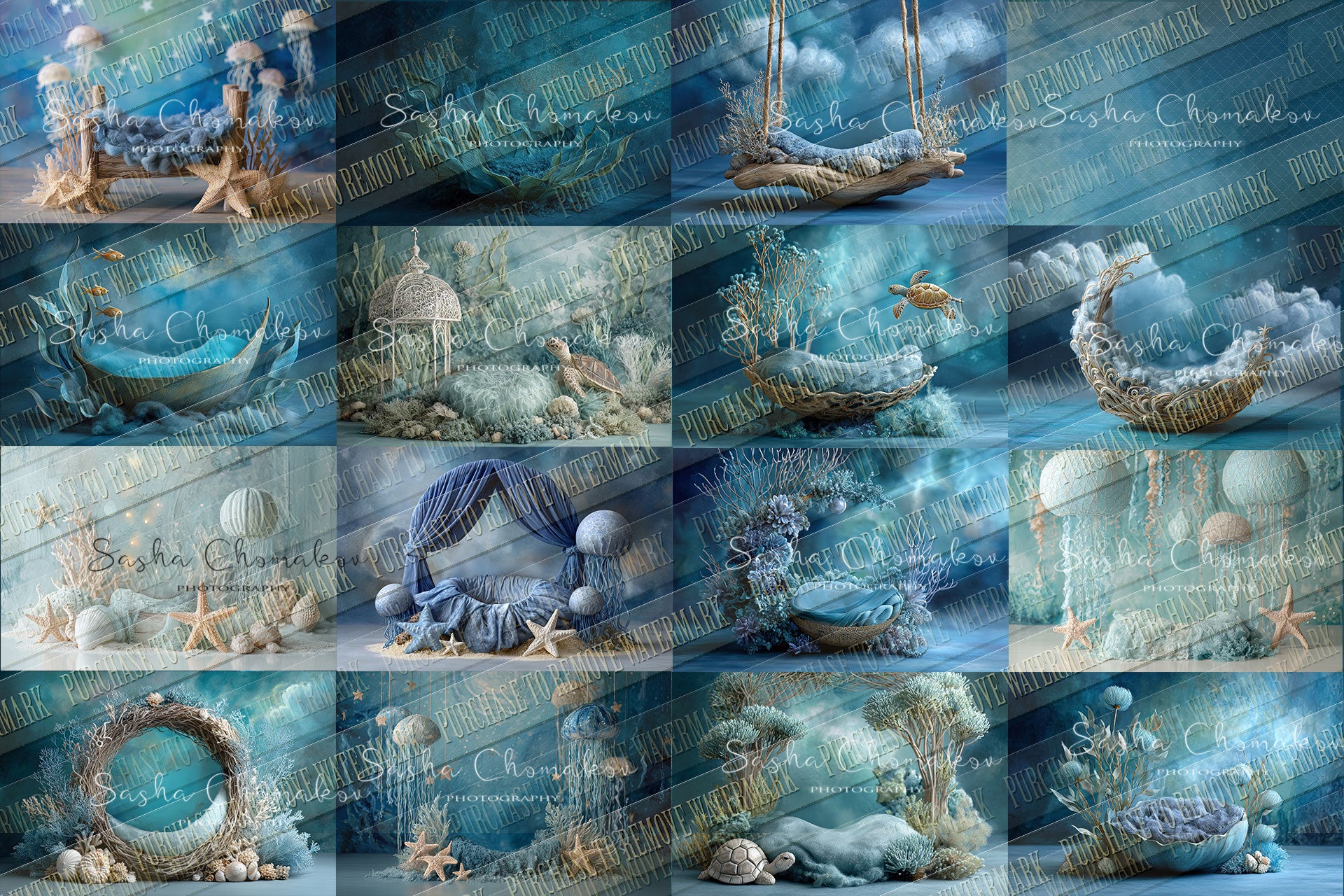 12 Digital backgrounds Ai generated under the sea mermaid