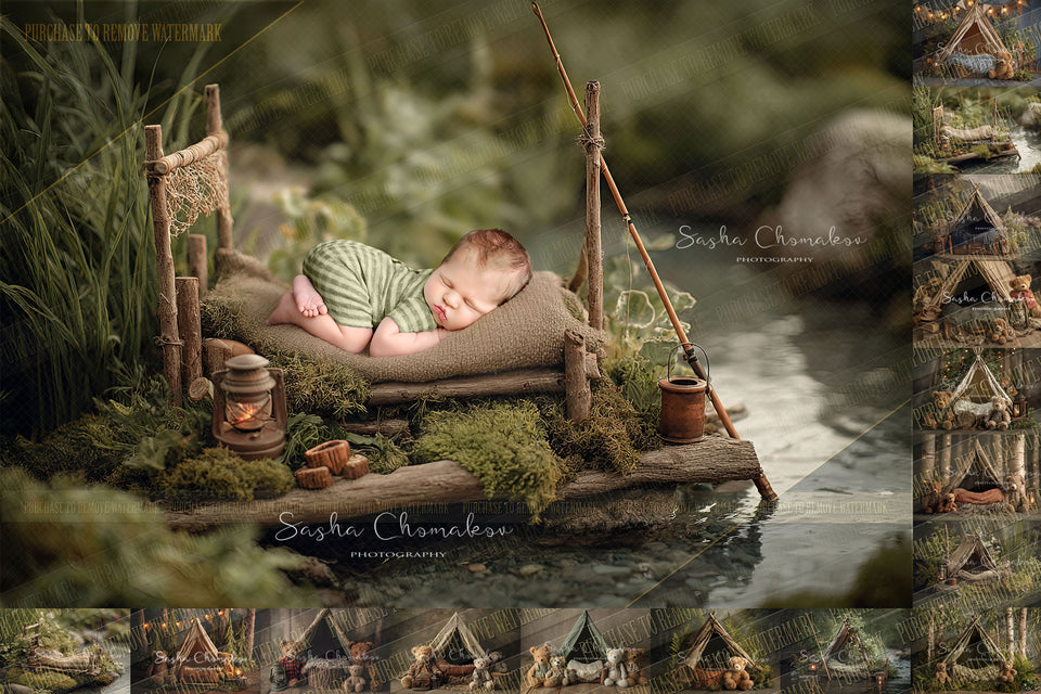 12 Digital backgrounds Ai generated fishing camping