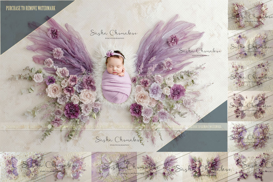 12 Digital backgrounds Ai generated purple butterflies