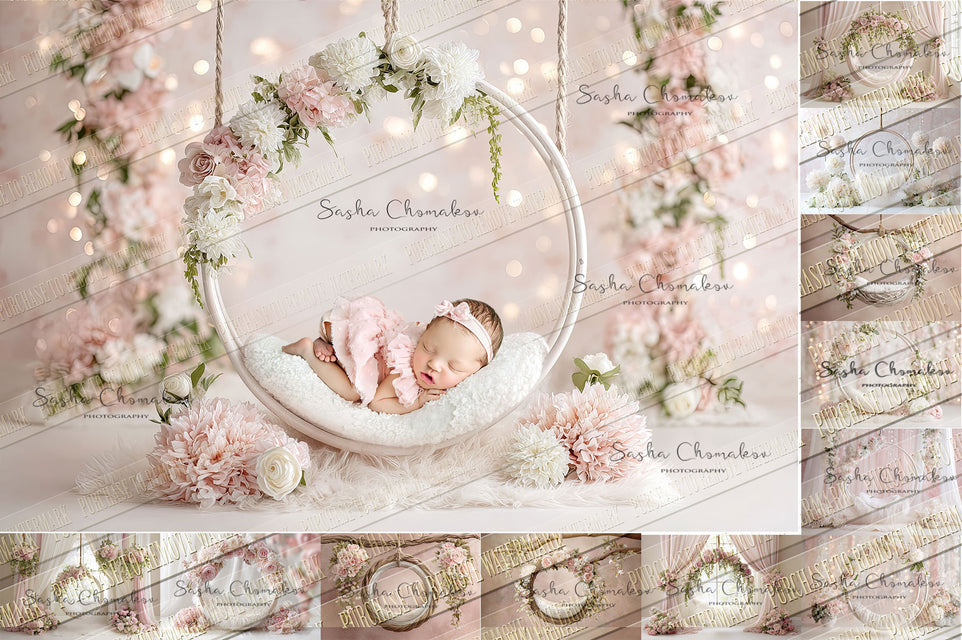 12 Digital backgrounds Ai generated pink  swings