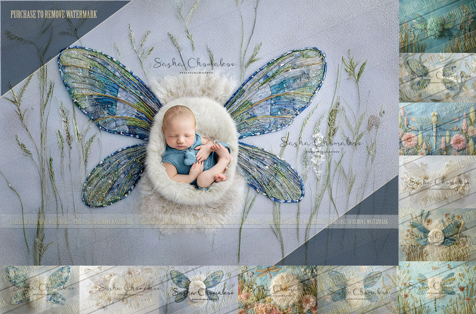 12 Digital backgrounds Ai generated dragonflies
