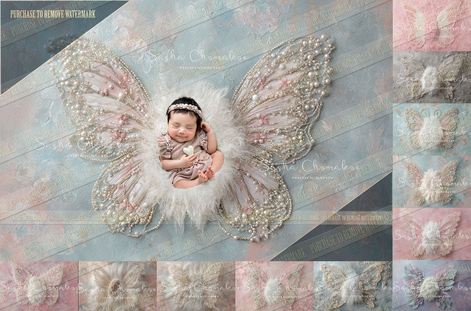 12 Digital backgrounds Ai generated pearls butterflies