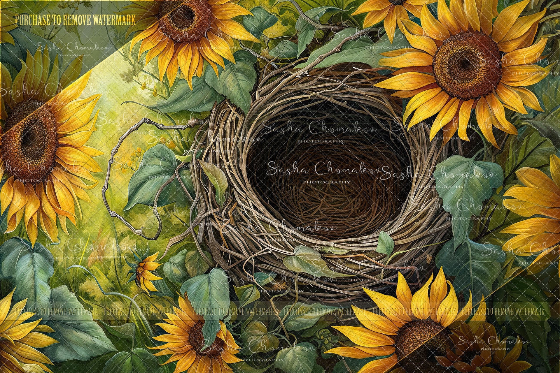 Digital  background Painted sunflowers nest   Ai generated