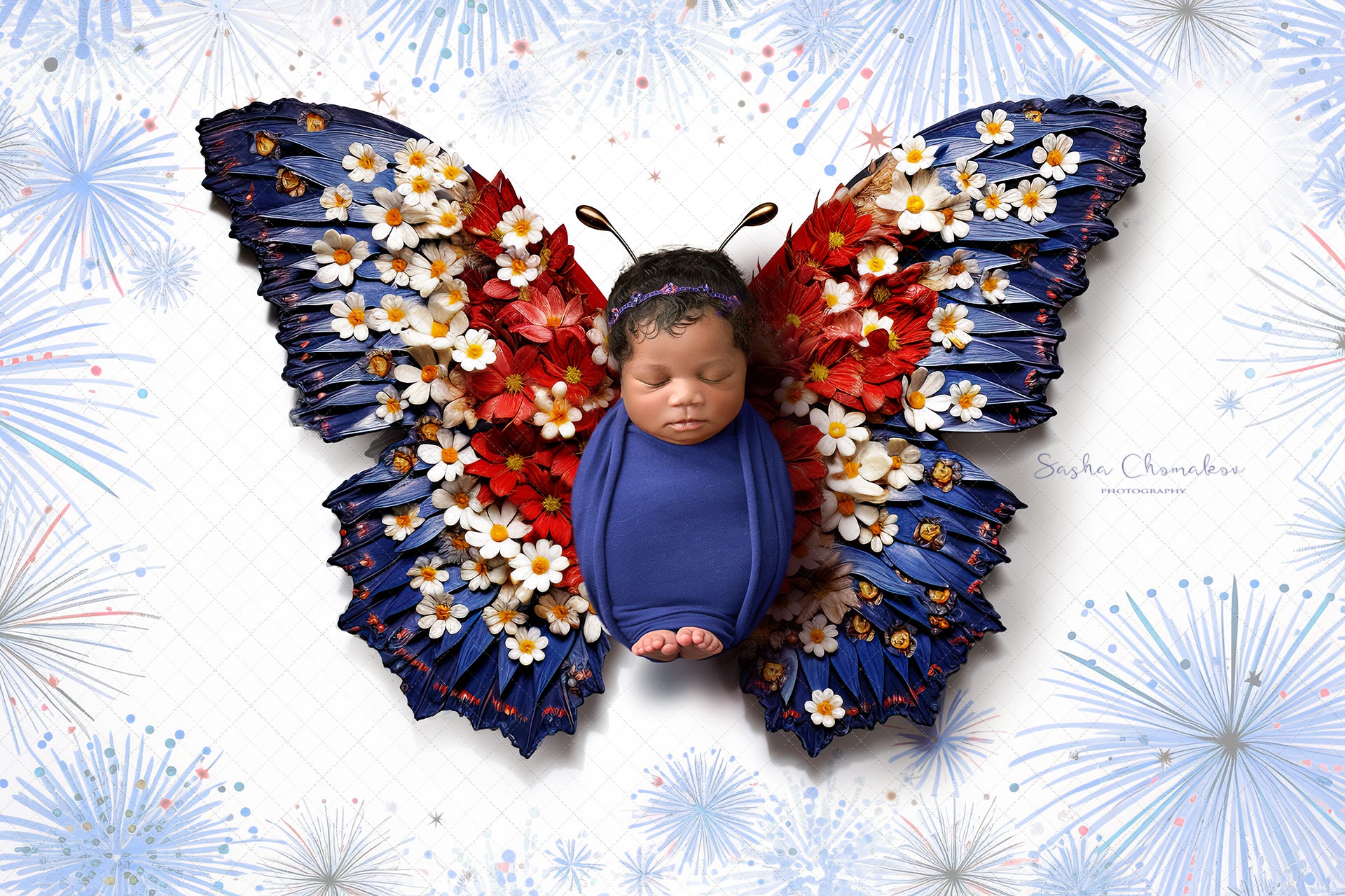 Digital backgrounds Independence day patriotic butterflies set 2 Ai generated