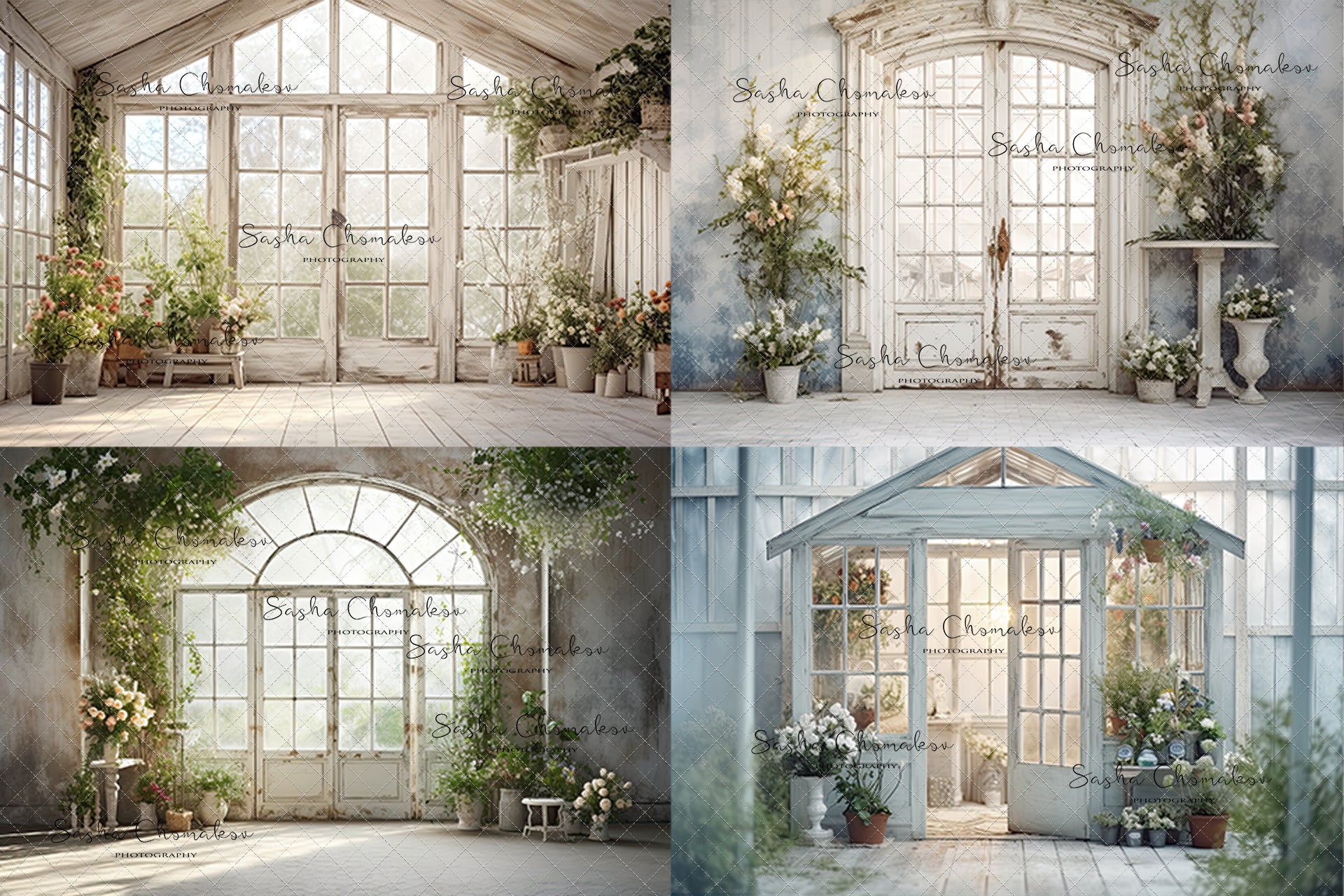 Digital background white vintage greenhouse 3 Ai generated