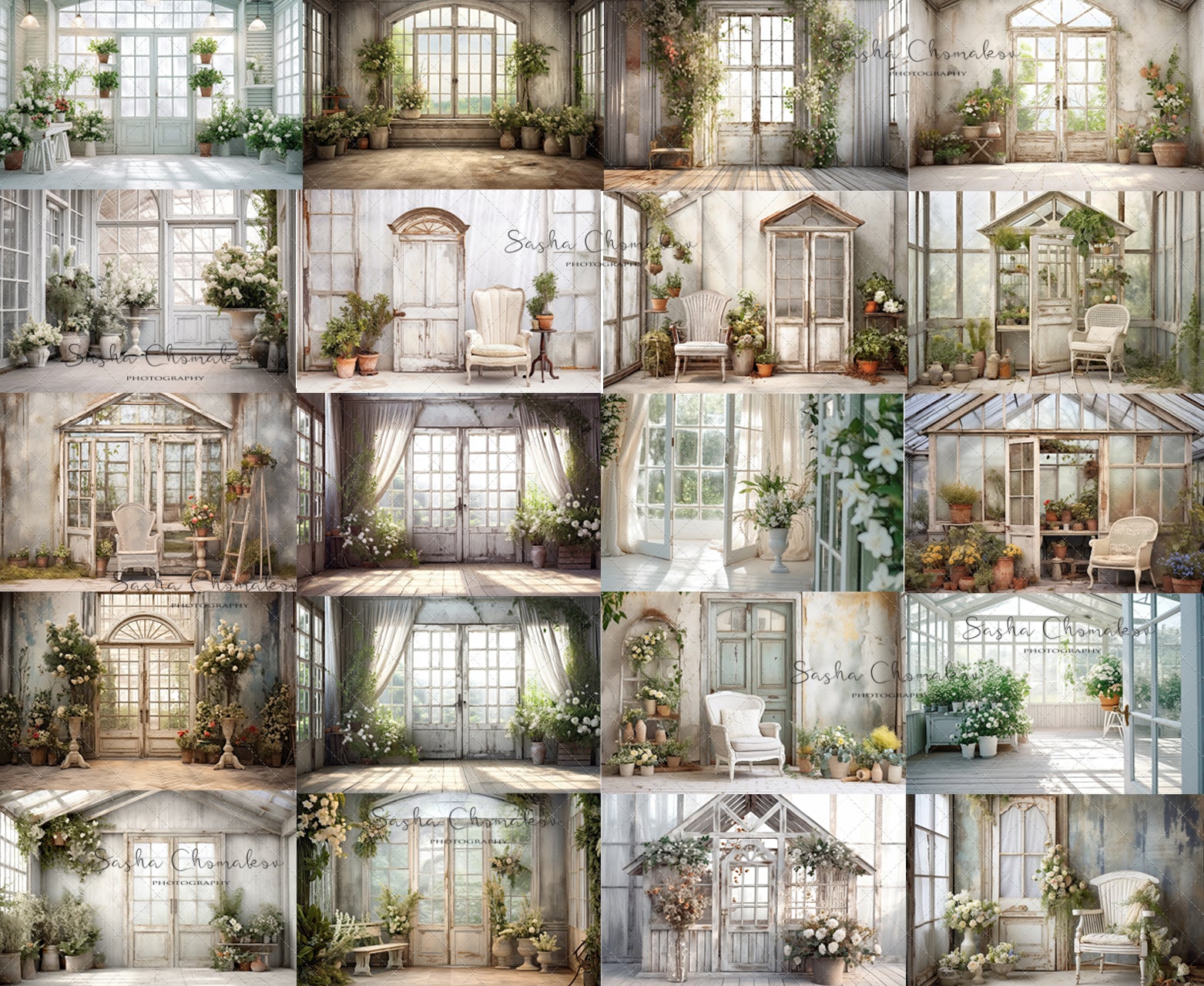 Digital background white vintage greenhouse 4 Ai generated