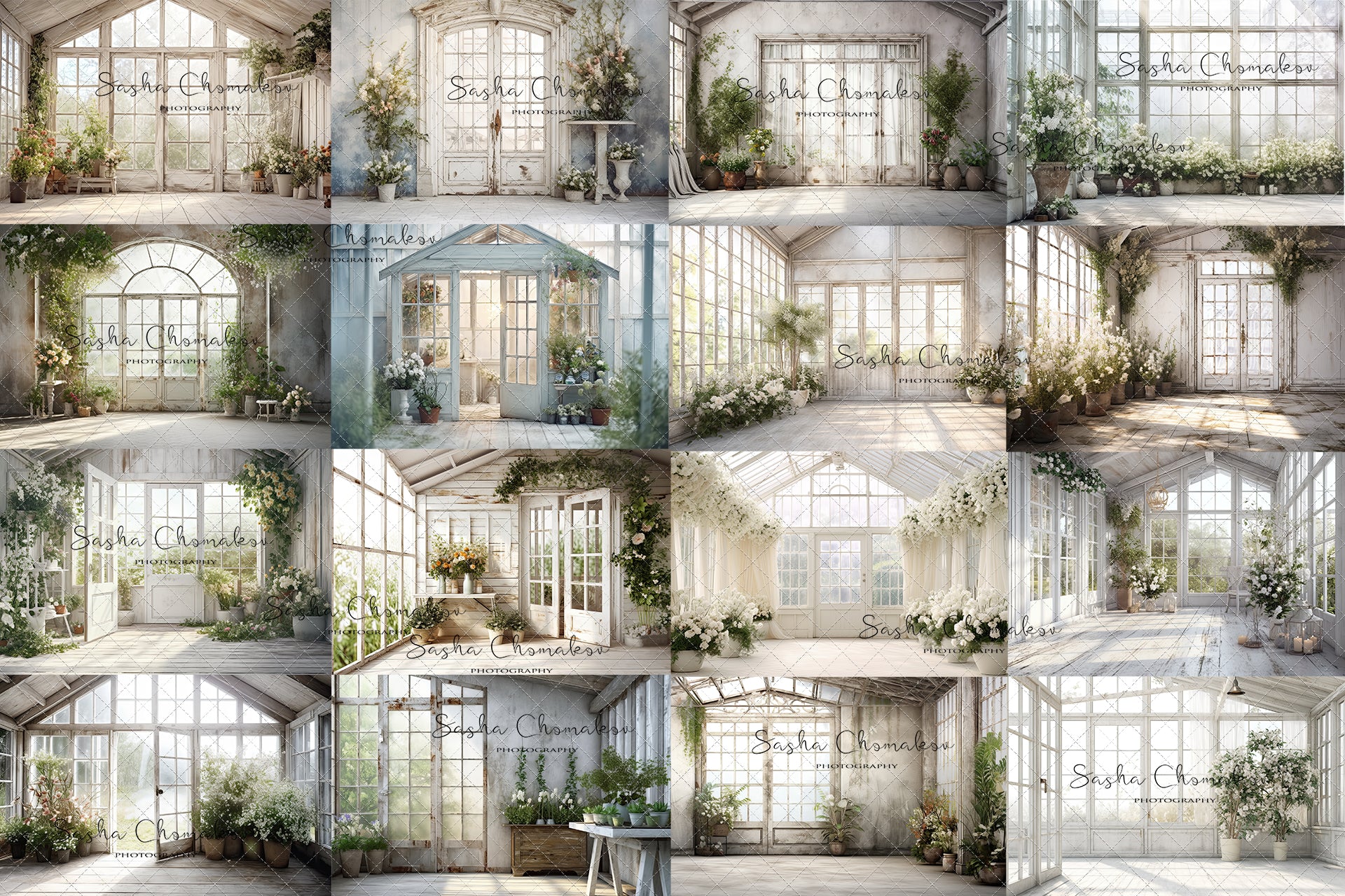 Digital background white vintage greenhouse 3 Ai generated