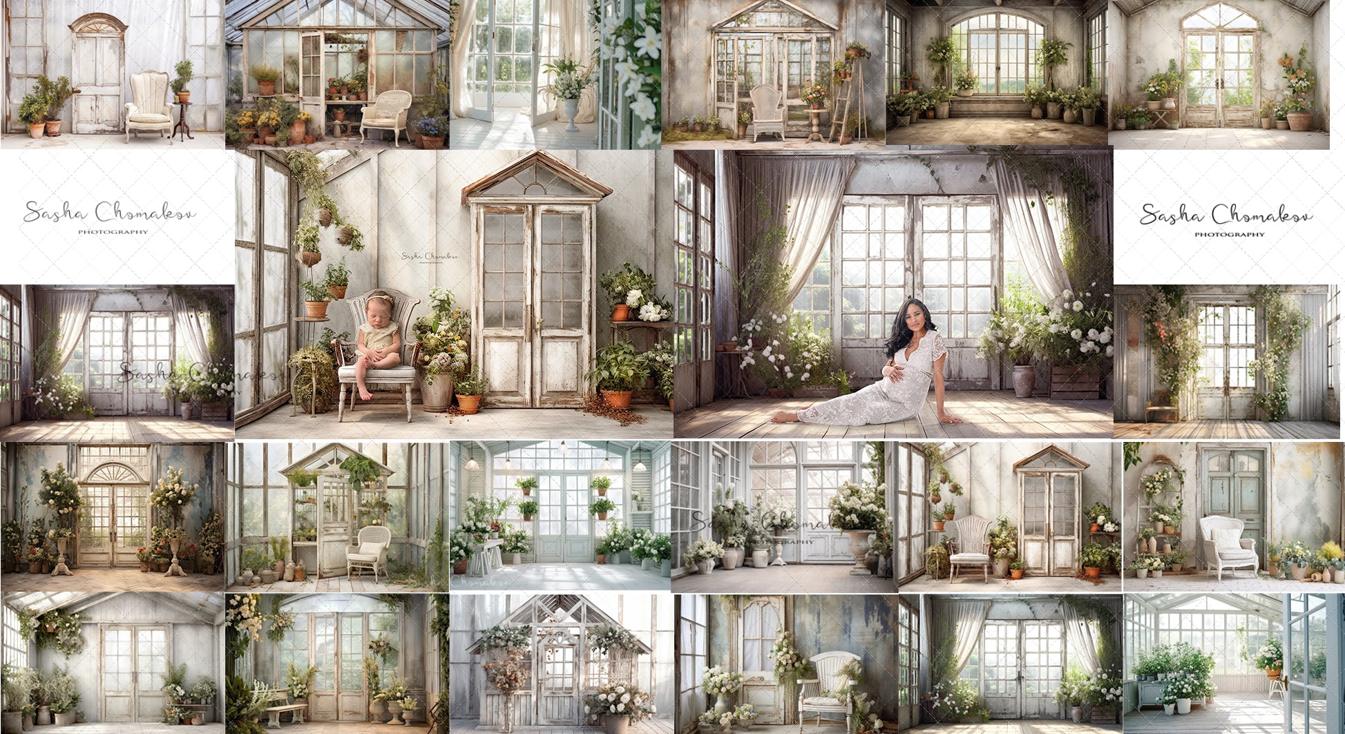 Digital background white vintage greenhouse 4 Ai generated
