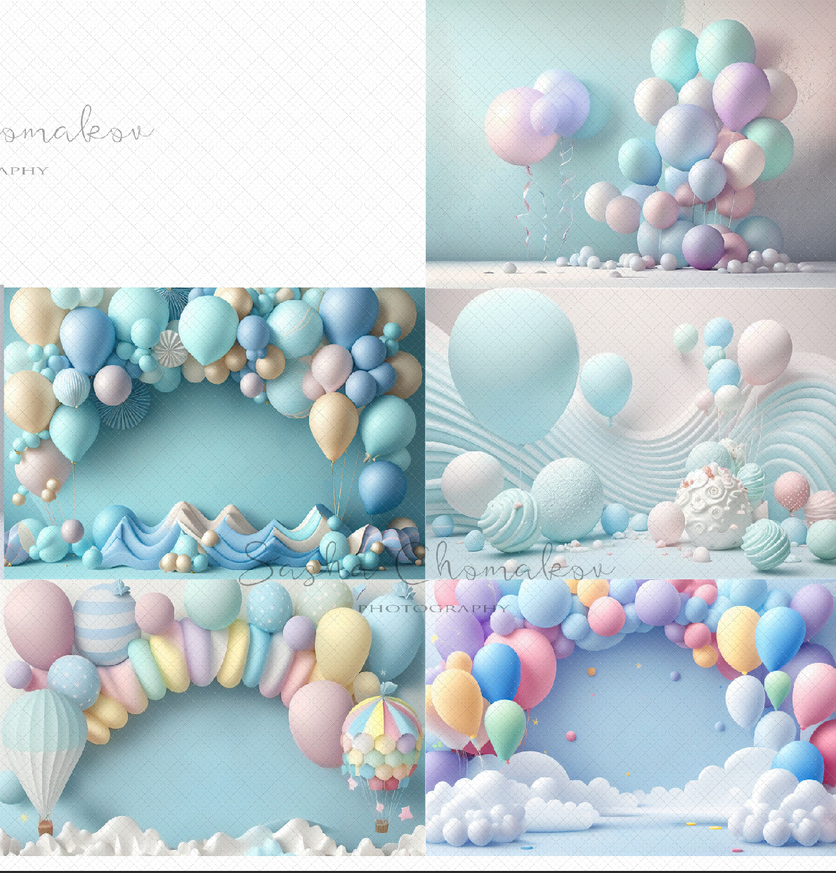 Backdrops textures panels pastel balloons for boys. Ai generated