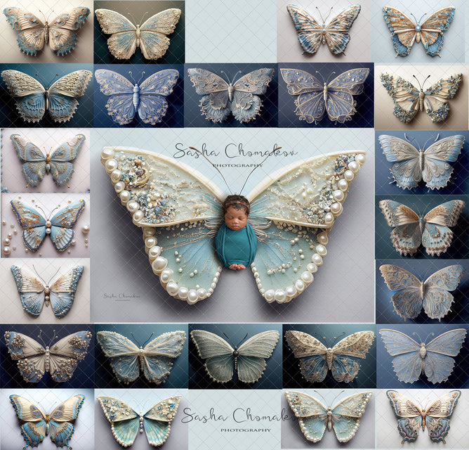 Backdrop butterflies light blue Ai generated