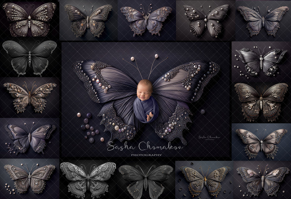 Backdrop butterflies dark gray purples  Ai generated