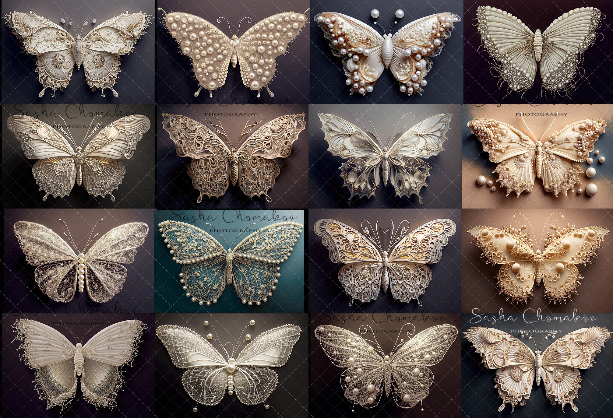 Backdrop butterflies cream pearls    Ai generated